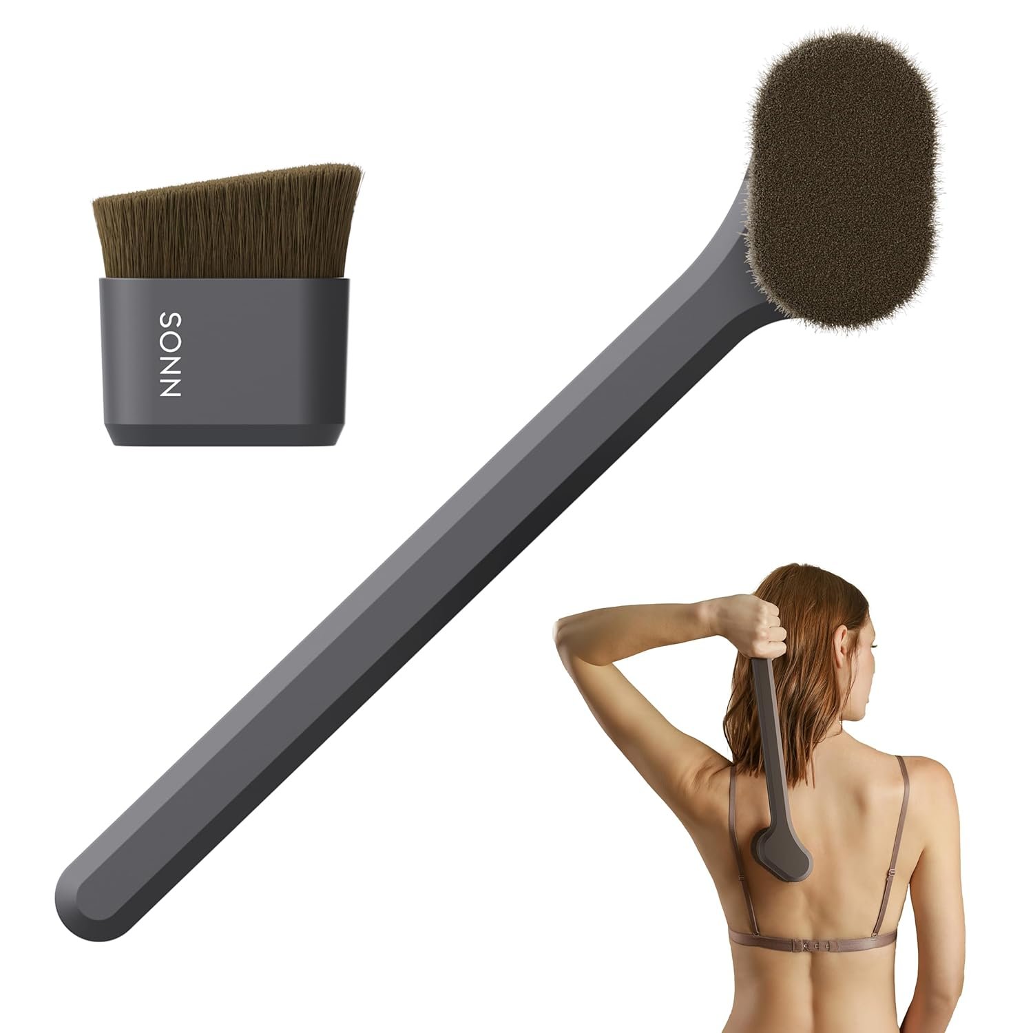 SONN Self Tanner Brushes – Body and Face Kabuki Brush Applicator for Fake Tan, Lotion, Makeup, and Sunscreen, Back Brush Applicator for Sunless Tanner and cream (Combo Pack)