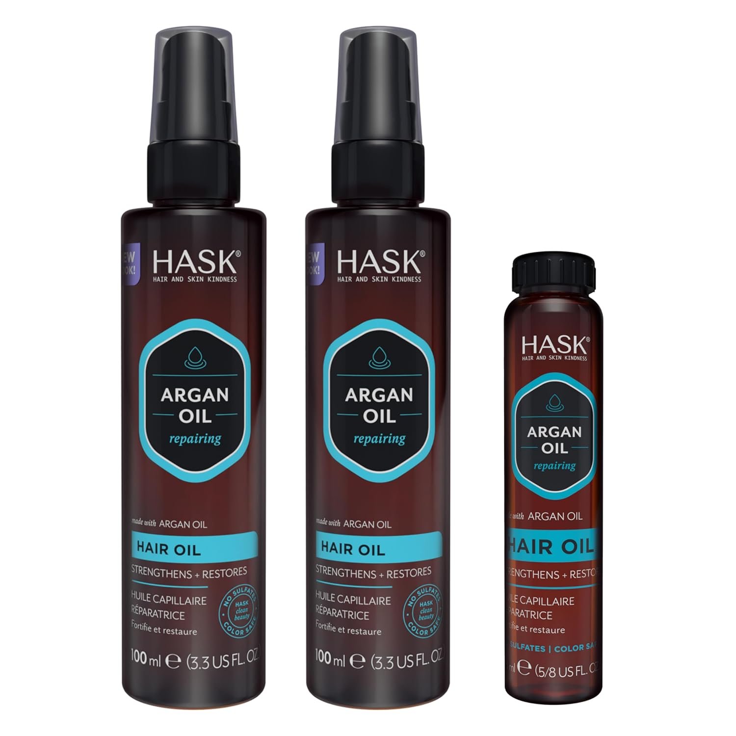 HASK ARGAN Repairing Shine Hair Oil for All Hair Types, Vegan, Color Safe, Gluten-free, Sulfate-free, Paraben-free – Pack of 3 | for All Hair Types