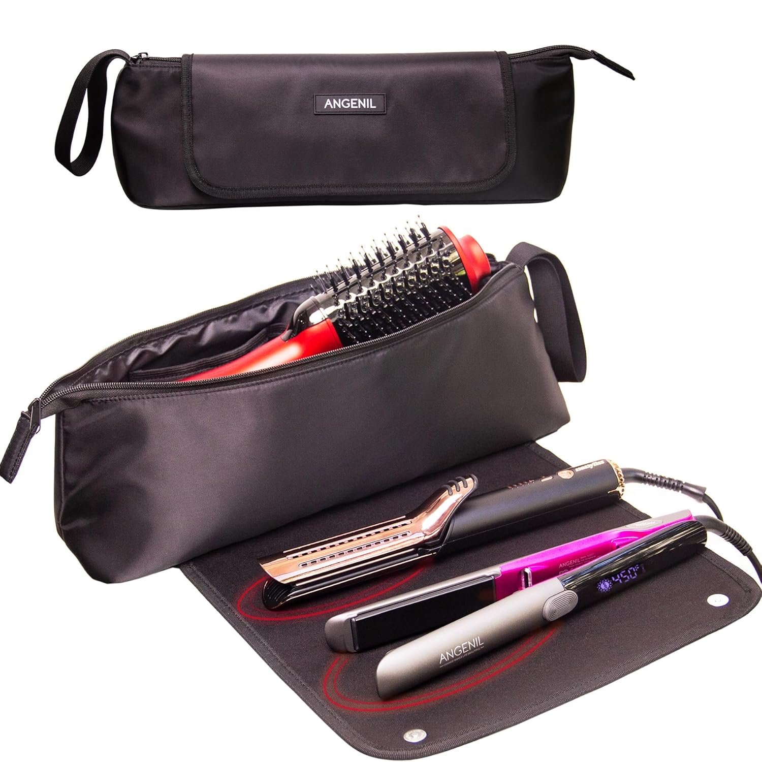 ANGENIL Hair Iron Tools Travel Bag with Heat Resistant Mat, for Curling Iron Wand, Flat Irons, Thermal Brush, Hair Dryer, 2 in 1 Portable Hot Tool Mat Hair Accessories Organizer for Women