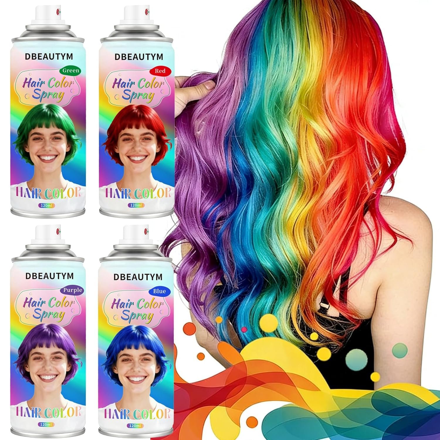 4 Colors Temporary Hair Color Spray For Kids Women Men,Washable Natural Hair Wax Color,Quick Drying, Non-Sticky, Hair Color Spray for Party,Halloween,Cosplay DIY,Christmas.(Red,Blue,Purple,Green)