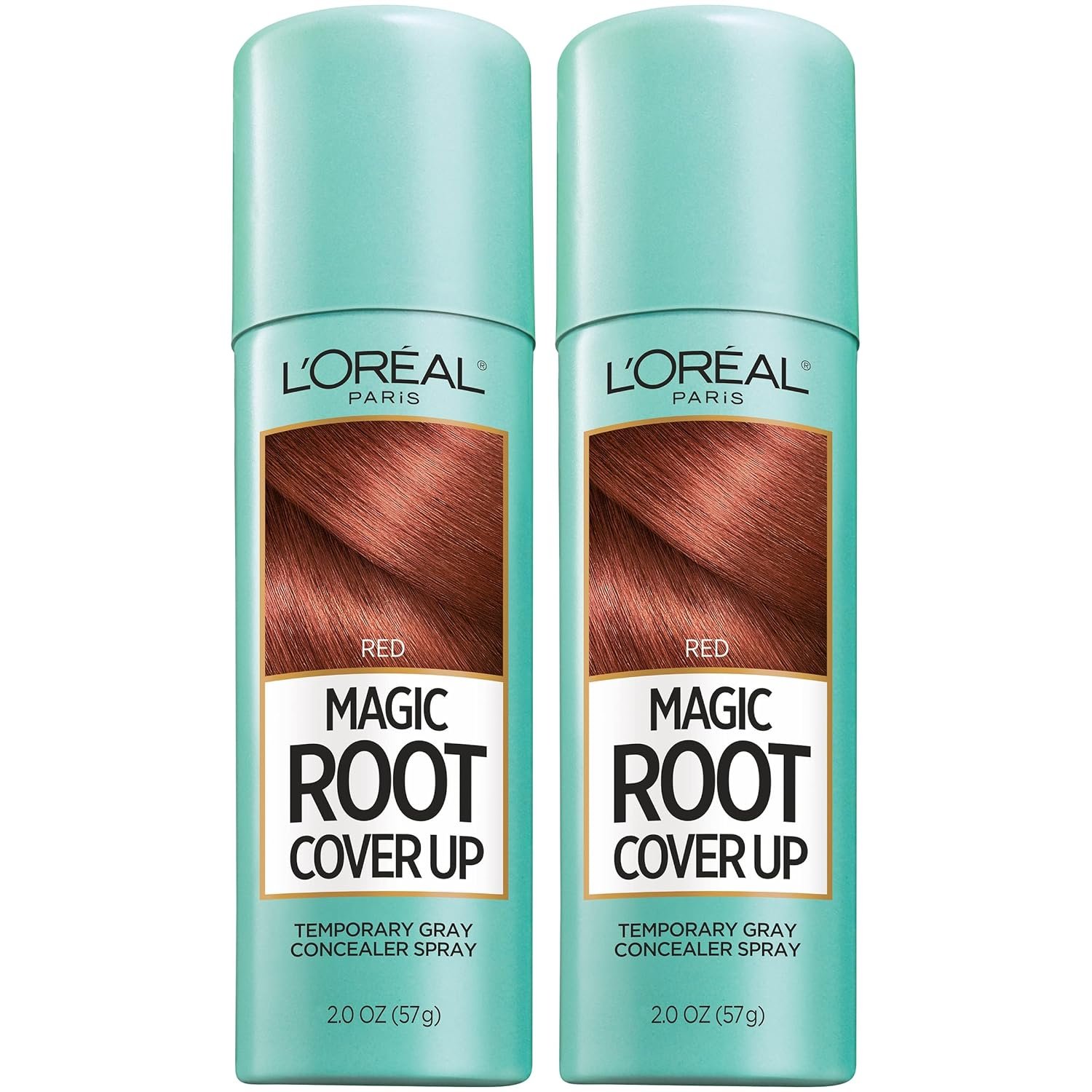 L’Oreal Paris Magic Root Cover Up Gray Hair Spray, 100% Gray Hair Coverage with Buildable, Lightweight, Transfer-Resistant, and Temporary Formula, Ammonia-Free, Red, 2 oz (2 Count)
