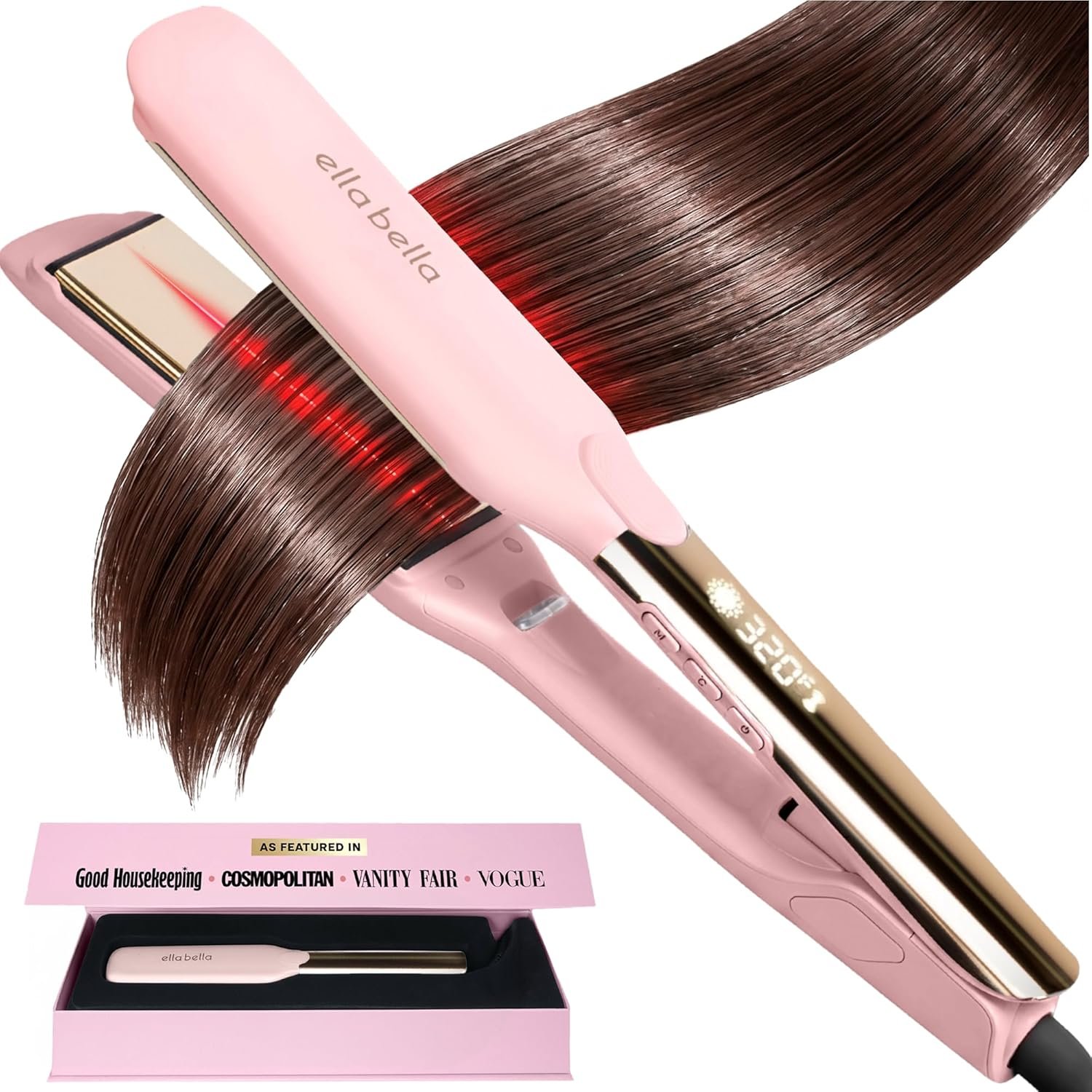 ELLA BELLA® Titanium Flat Iron Hair Straightener (with Infrared) • Professional Straightening Iron • Digital Display to Accurately Control Temperature • As Featured in Good Housekeeping