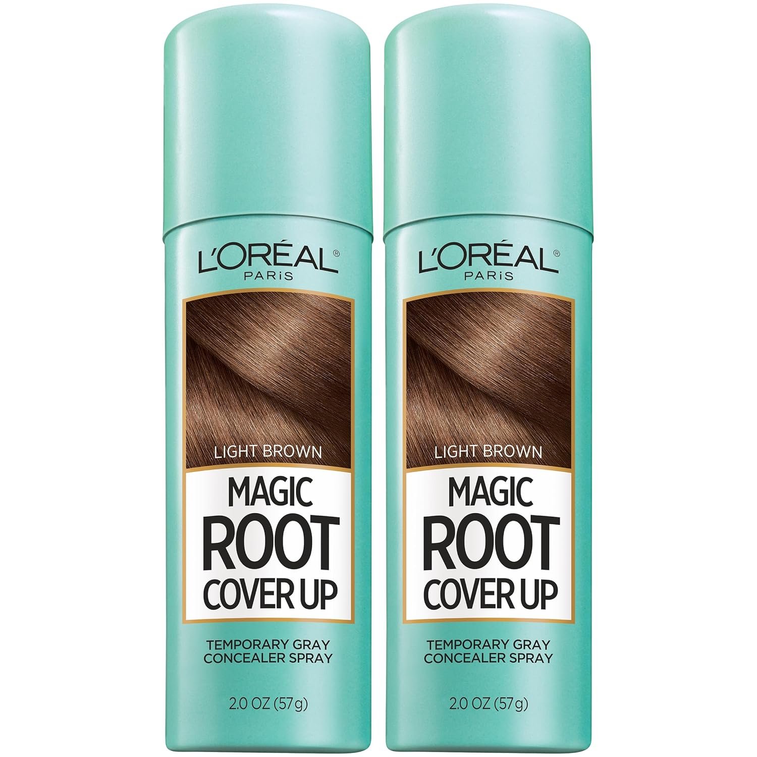 L’Oreal Paris Magic Root Cover Up Gray Hair Spray, 100% Gray Hair Coverage with Buildable, Lightweight, Transfer-Resistant, and Temporary Formula, Ammonia-Free, Light Brown, 2 oz (2 Count)
