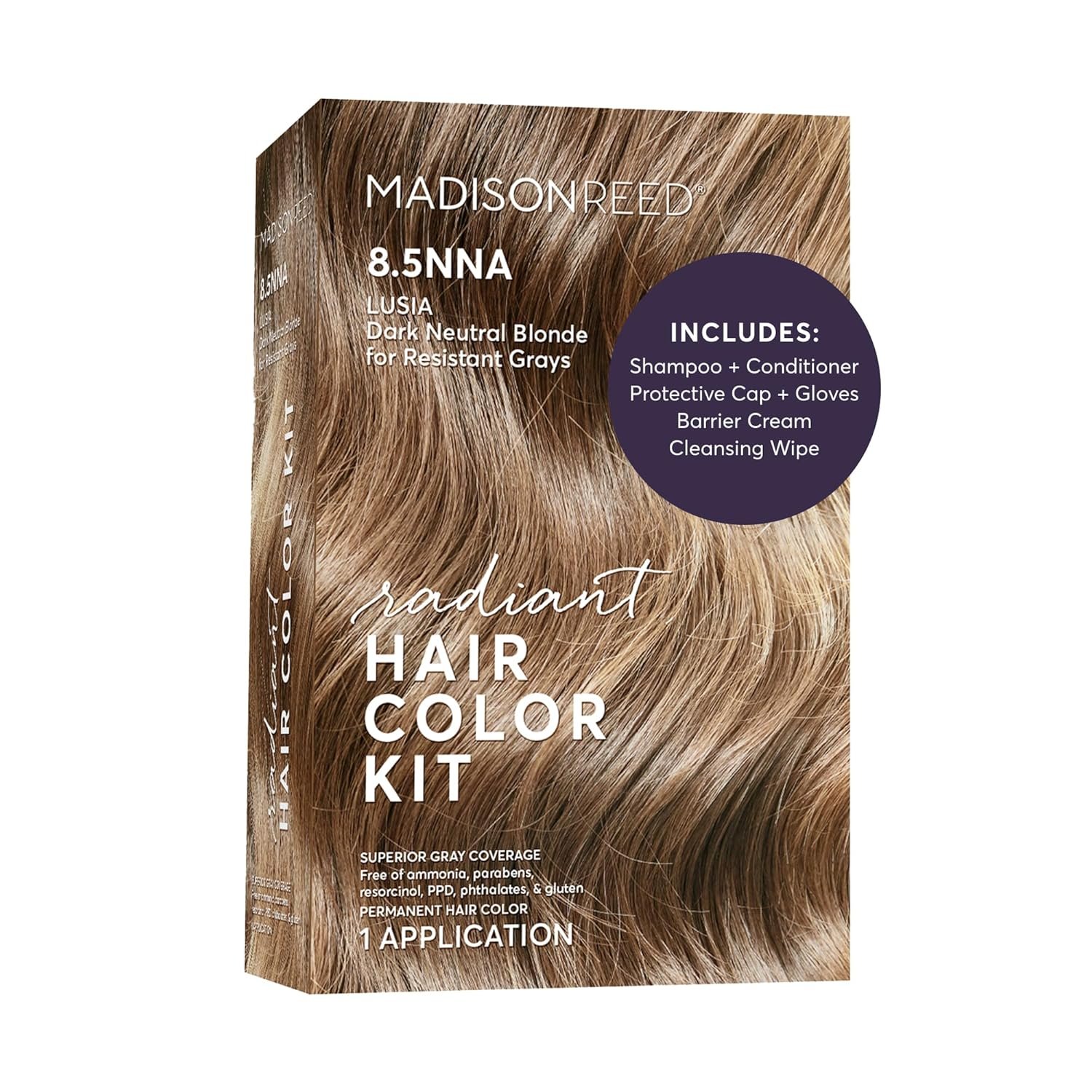 Madison Reed Radiant Hair Color Kit – 8.5NNA Dark Neutral Blonde (Lusia Blonde), Permanent Hair Dye for Resistant Grays, 100% Gray Coverage | PPD-Free & Ammonia-Free, 1 Pack