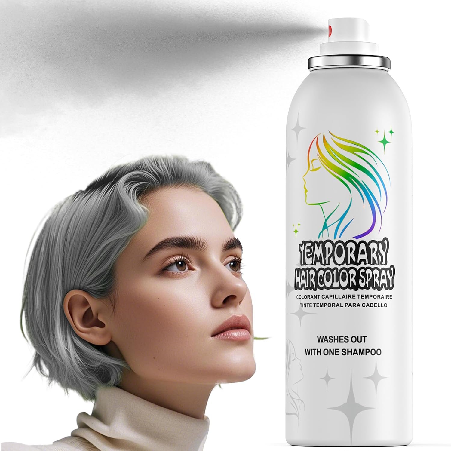 Grey Temporary Hair Color Spray – Gentle Formula, Washable & Non-Sticky | Silver Gray Instant Hair Dye Alternative for Adults | Halloween, Costume, Party Makeup, 150ml