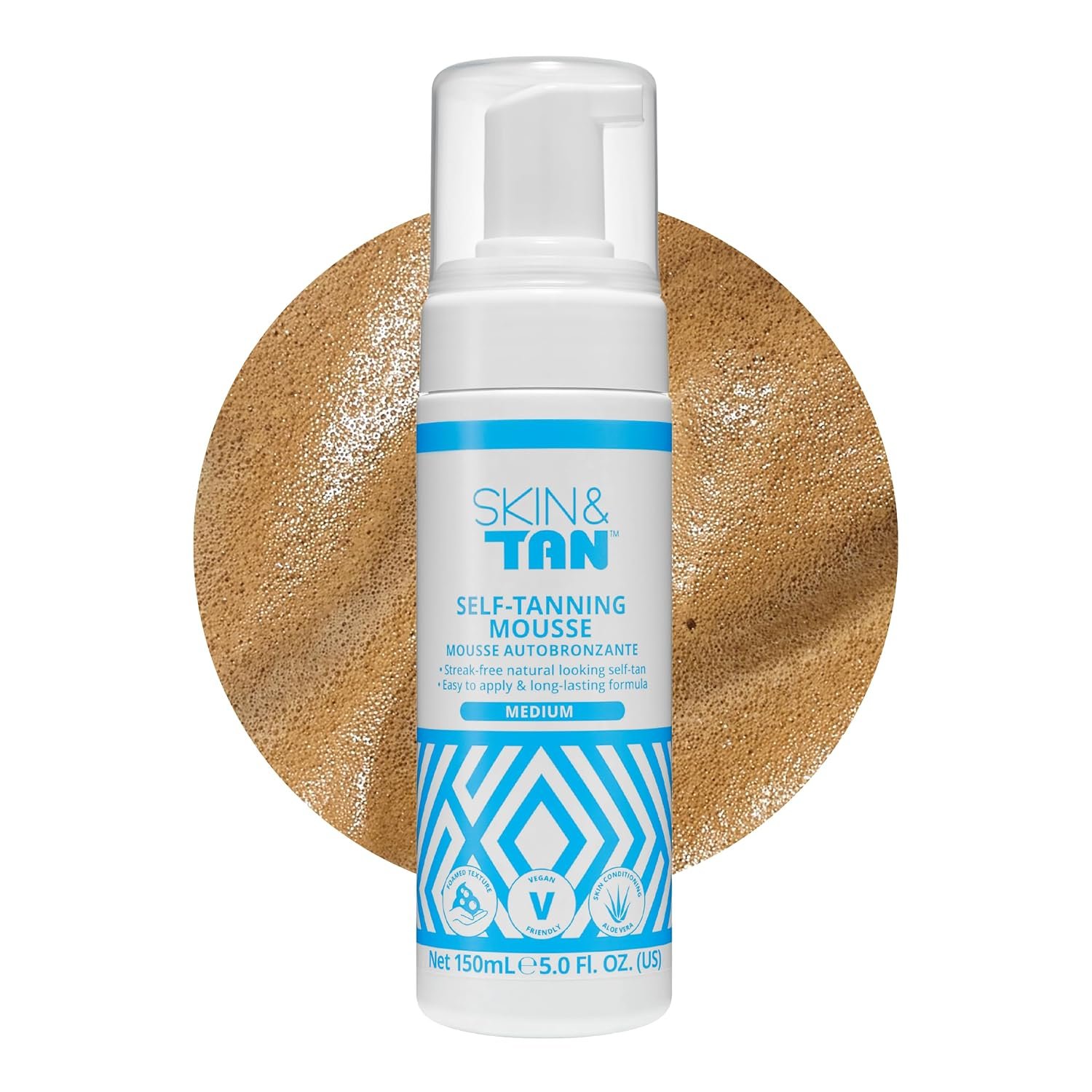 SKIN & TAN Gradual Tanning Mousse – Medium Self Tanner for Natural Glow, Lightweight Easy Application, Streak-Free Even Finish, Quick Build, Pleasant Scent, Moisturizing 5.2 oz