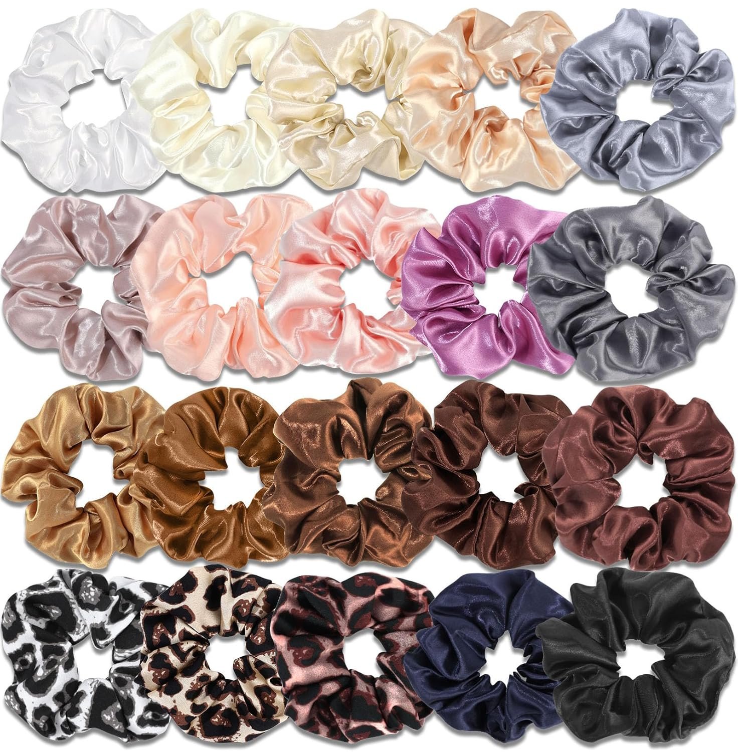 Satin Scrunchies for Women,Silk Hair Ties Fashion Soft Ties and Bands,Elastic Ponytail Holders No Damage Hair Accessories Thick Hair Styling for Girls – 20 Pcs Dark Color