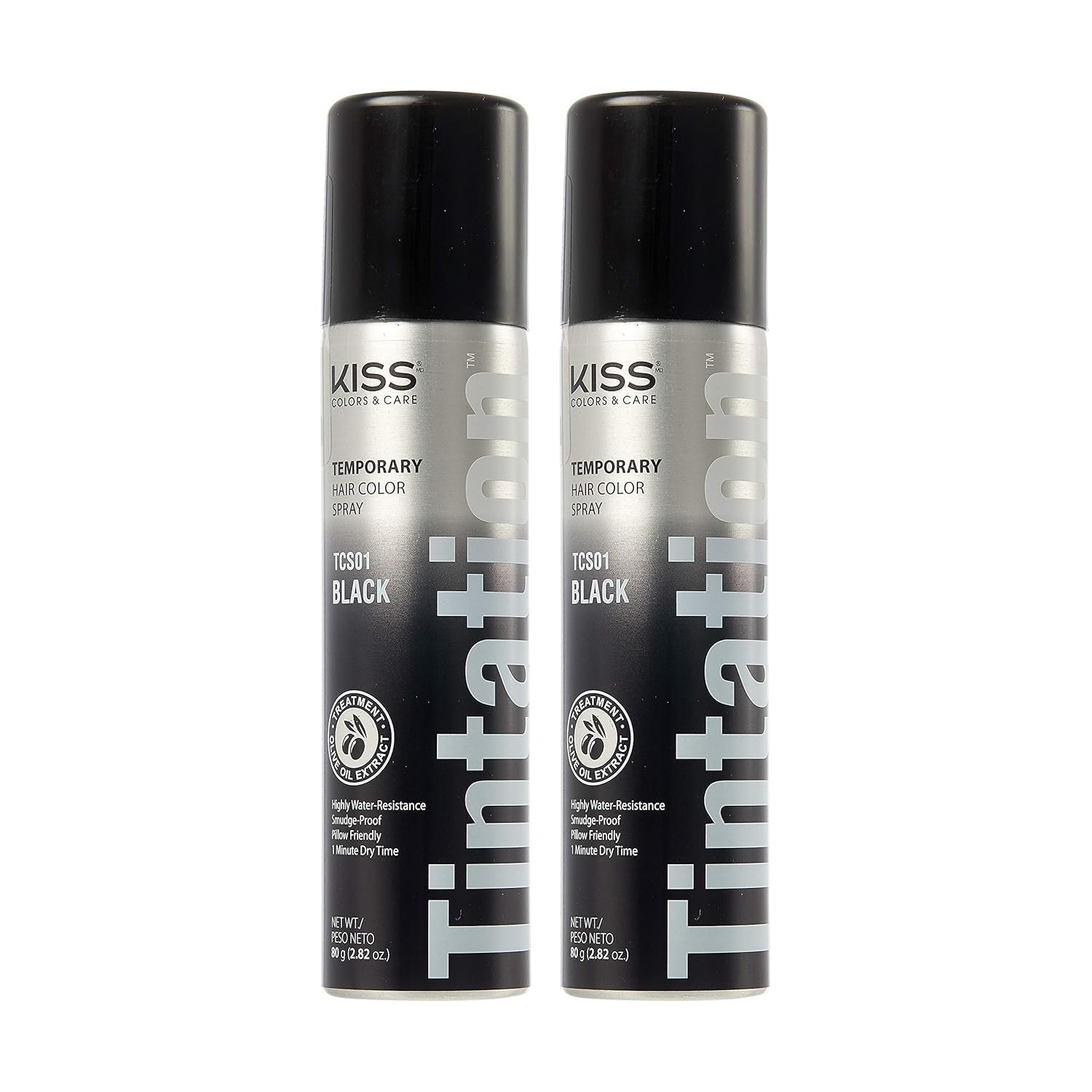 Kiss Gray Hair Concealer – Temporary Tintation Color Spray for Root Touch Up and Hair Dye 2.82 oz. 2 PACK (Black)