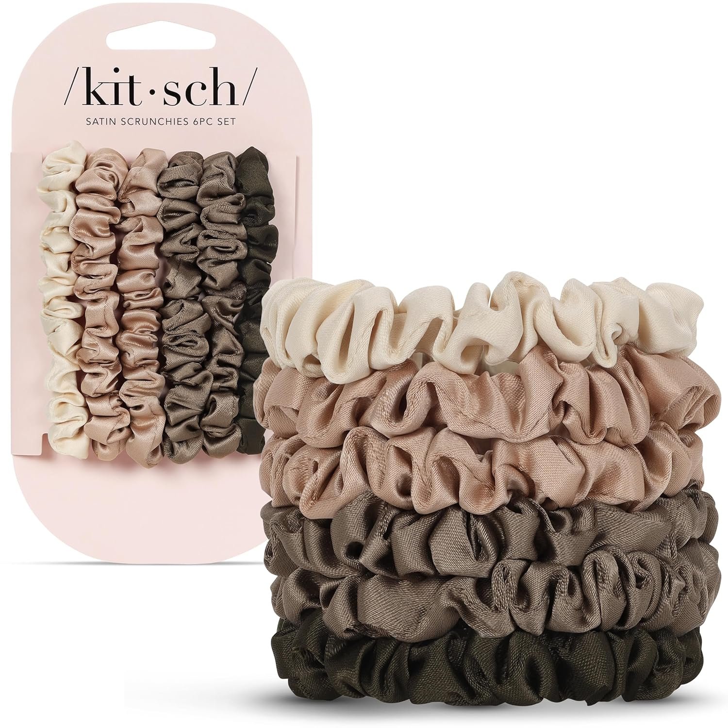 Kitsch Ultra-Petite Satin Scrunchies for Women – No Crease, Frizz-Free Sleep | Softer Than Silk Scrunchies Gentle On Hair Scrunchies for All Hair Types | Stylish Hair Accessories – Eucalyptus, 6pcs