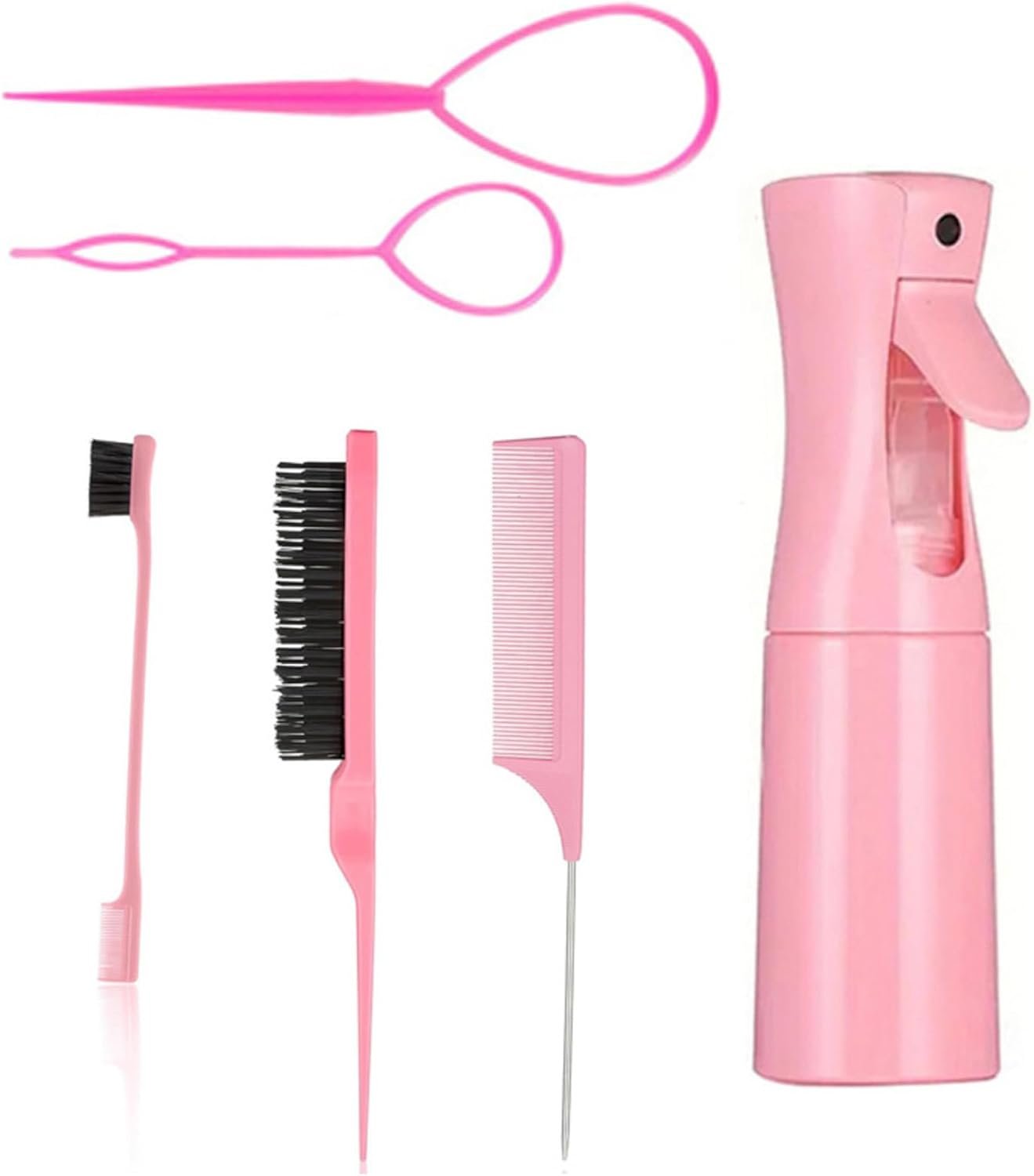 6 Piece Hair Brush Set with Spray Bottle Comb Loop Hair Tools for Braids Teasing Styling and Edge Control