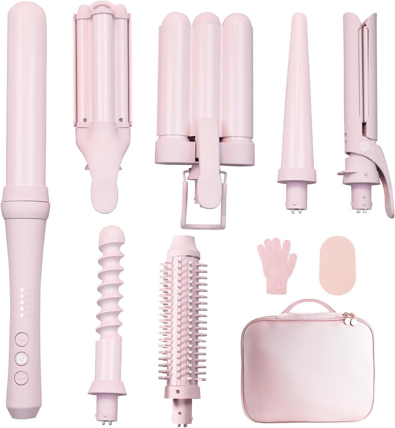 Curling Iron Set 7-in-1, Multi Curler Wand Set with Hair Straightener, Interchangeable Barrels(0.6″-1.25″), Crimper Styling Tools, Heated Round Brush for Wavy, Curling, Straightening